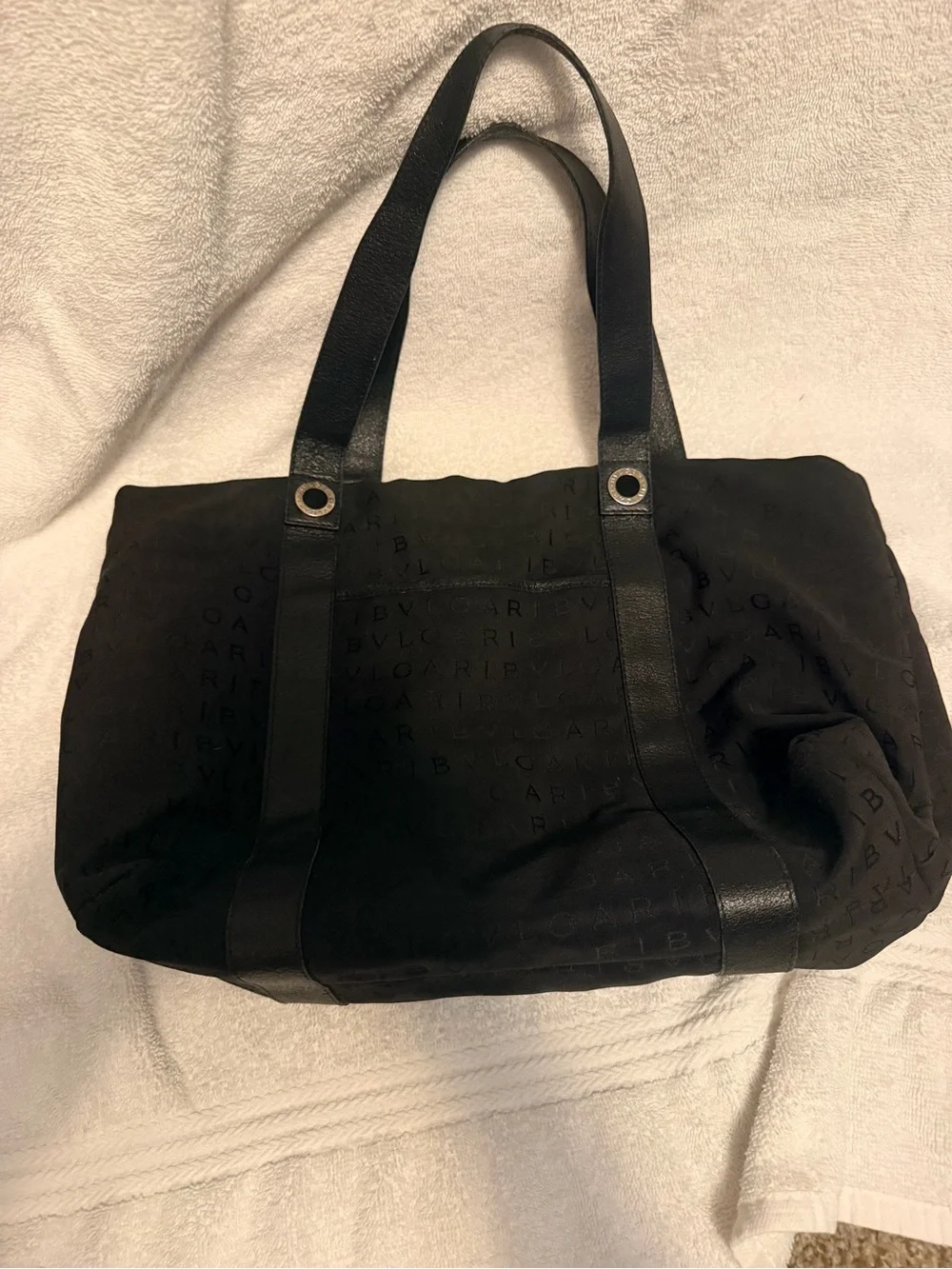 Bulgari Black Shoulder Tote with Subtle Logo Jacquard